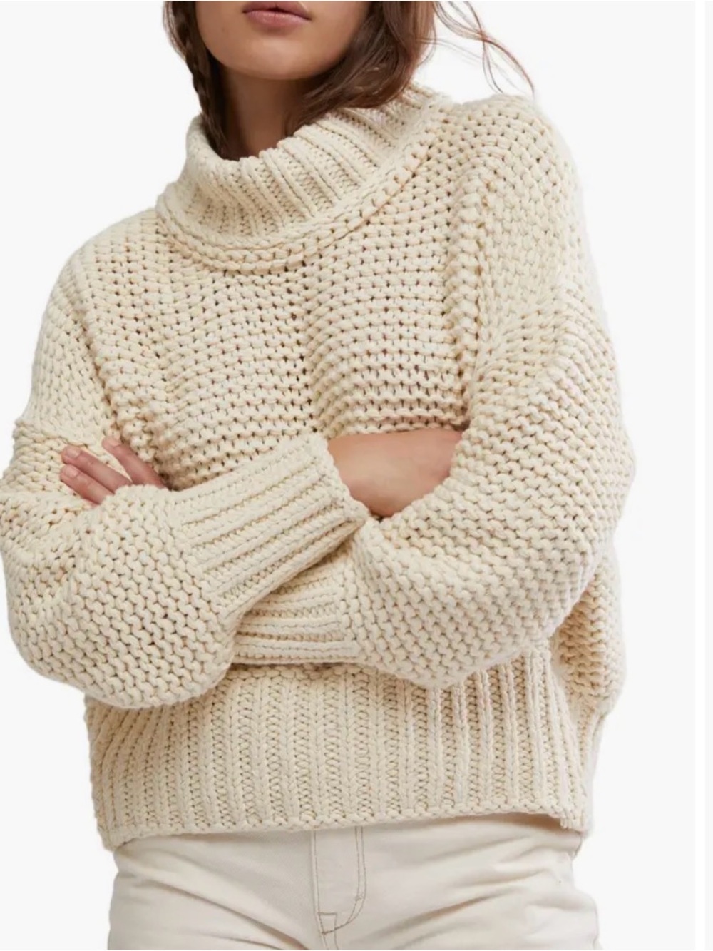 Free People My Only Sunshine Chunky Knit Mock Neck Sweater - Cream XS